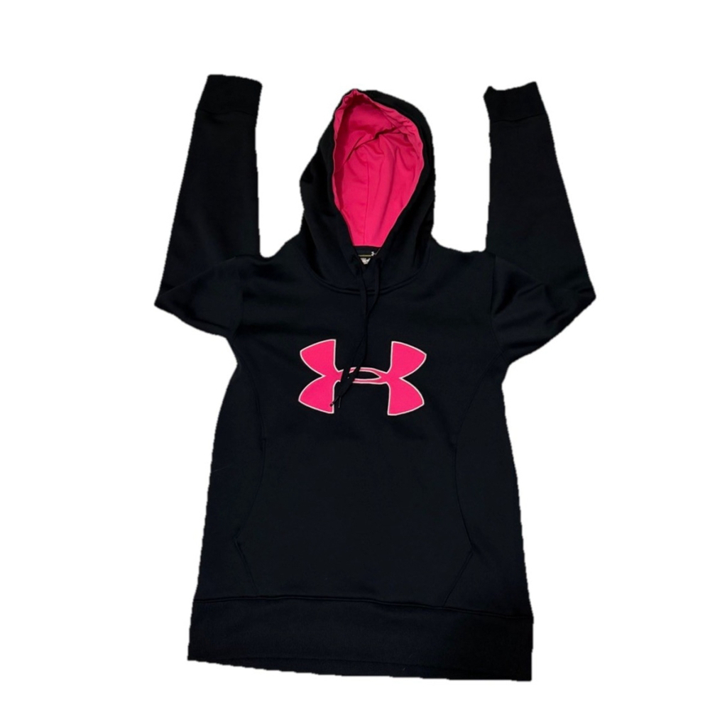 UNDER ARMOUR WOMEN’S HOODIE SWEATSHIRT BLACK WITH PINK LOGO SIZE SMALL SM/P - Picture 3 of 6